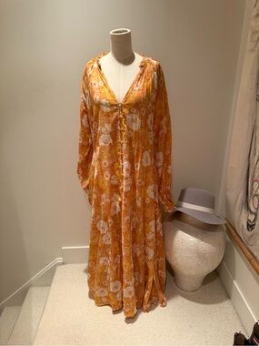 Kivari Orange Floral Long Caftan Dress
